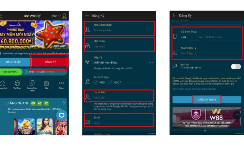 các bước đăng ký W88 trên di động