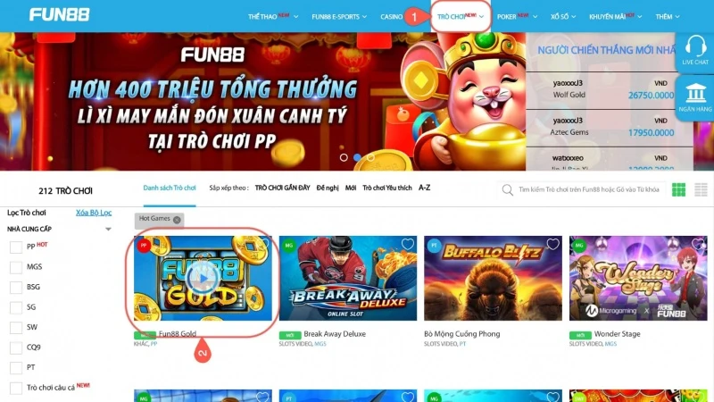 Nhà cái Fun88 - Kho tàng game đa dạng và hấp dẫn hiện nay